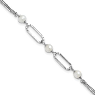Leslie's Sterling Silver RH-plated Polished FWC Pearls w/2in ext. Bracelet