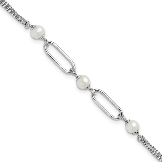 Leslie's Sterling Silver RH-plated Polished FWC Pearls w/2in ext. Bracelet