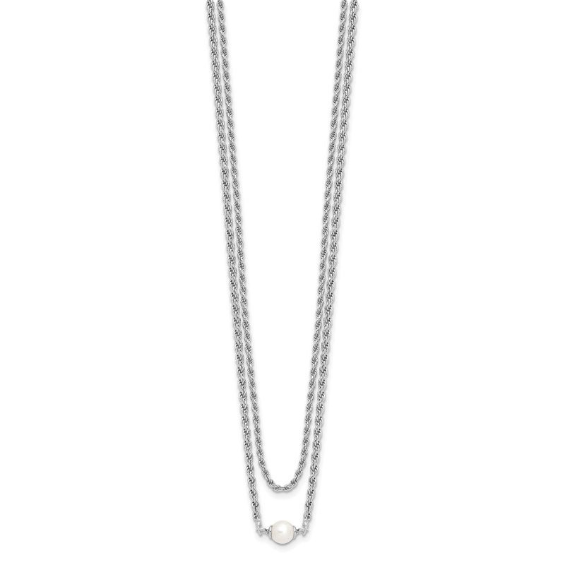 Sterling Silver RH-plt Polish 2-strand FWC Pearl w/2in ext Necklac