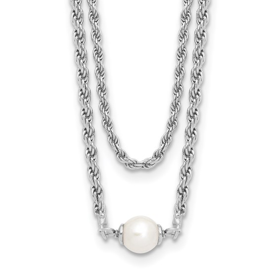 Leslie's Sterling Silver RH-plt Polish 2-strand FWC Pearl w/2in ext Necklac