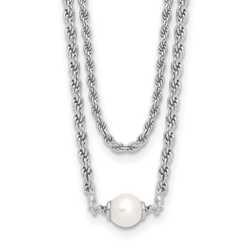 Sterling Silver RH-plt Polish 2-strand FWC Pearl w/2in ext Necklac