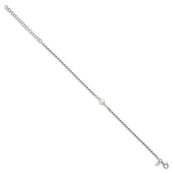 Leslie's Sterling Silver RH-plt Polished FWC Pearl with 2in ext. Bracelet