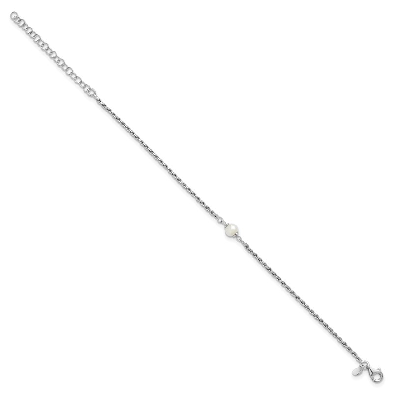 Sterling Silver RH-plt Polished FWC Pearl with 2in ext. Bracelet