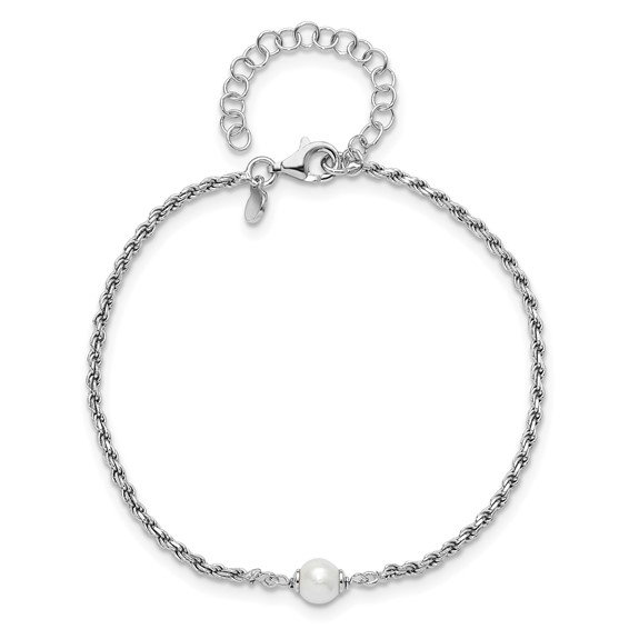 Leslie's Sterling Silver RH-plt Polished FWC Pearl with 2in ext. Bracelet