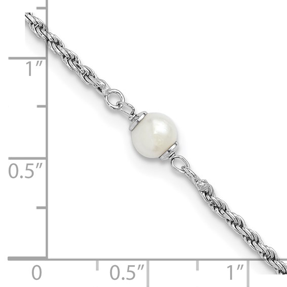 Leslie's Sterling Silver RH-plt Polished FWC Pearl with 2in ext. Bracelet