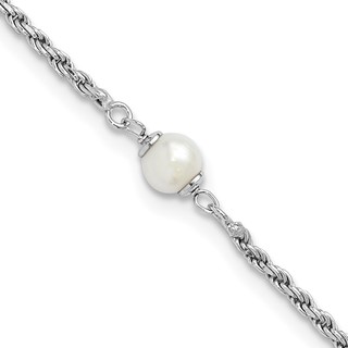 Leslie's Sterling Silver RH-plt Polished FWC Pearl with 2in ext. Bracelet