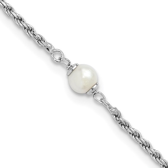Leslie's Sterling Silver RH-plt Polished FWC Pearl with 2in ext. Bracelet