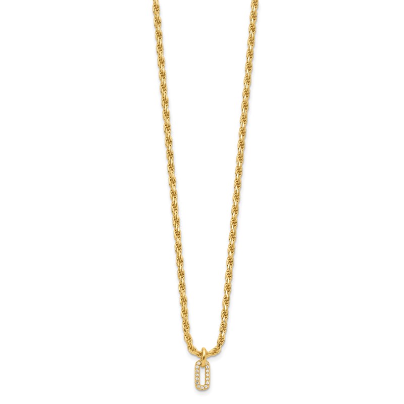 Sterling Silver Gold-plt Polished CZ Pendant w/1.5in ext. Necklace