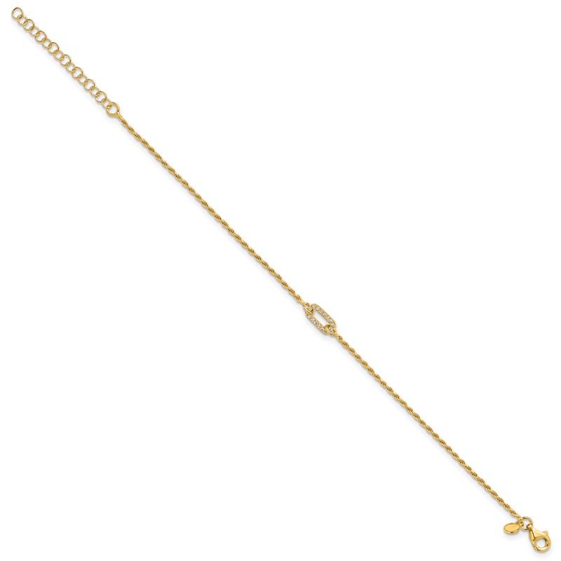 Sterling Silver Gold-plated Polished CZ with 1.5in ext. Bracelet