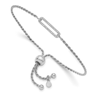 Leslie's Sterling Silver RH-plated Polished CZ Adjustable Bracelet