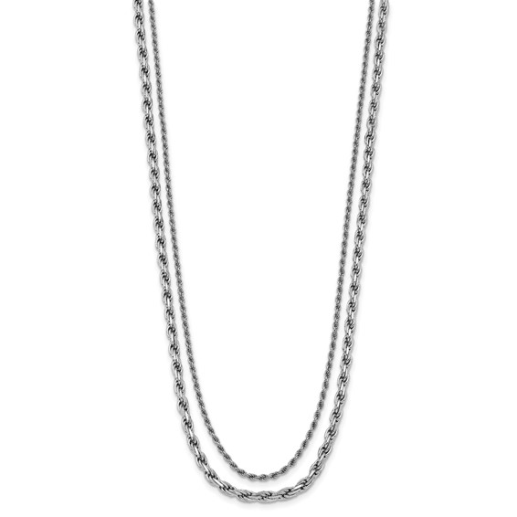 Leslie's Sterling Silver RH-plated Polished 2-Strand with 1.5in ext. Neckla