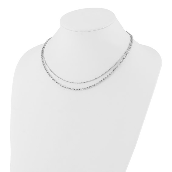 Leslie's Sterling Silver RH-plated Polished 2-Strand with 1.5in ext. Neckla