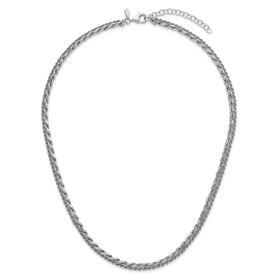 Leslie's Sterling Silver RH-plated Polished 2-Strand with 1.5in ext. Neckla