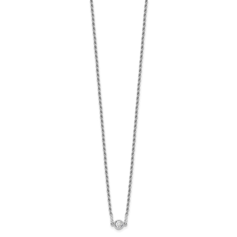 Sterling Silver RH-plated Polished CZ with 1.5in ext. Necklace