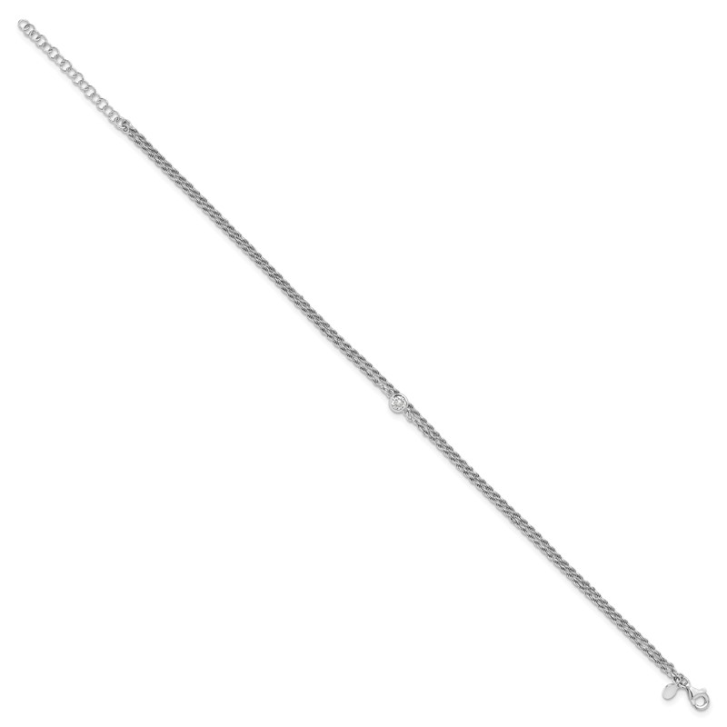 Sterling Silver RH-plated Polished CZ 2-Strand 9 in Plus 1.5in ext