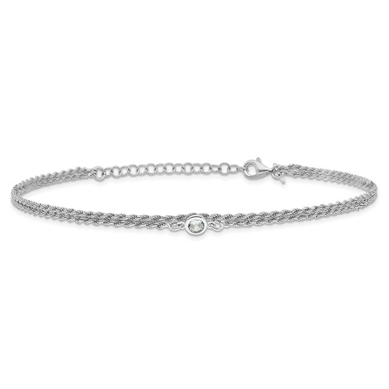 Leslie's Sterling Silver Rhodium-plated CZ 2-Strand 9 inch Plus 1.5 inch Extender - Total 10.5 inch Anklet
