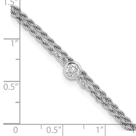 Leslie's Sterling Silver Rhodium-plated CZ 2-Strand 9 inch Plus 1.5 inch Extender - Total 10.5 inch Anklet