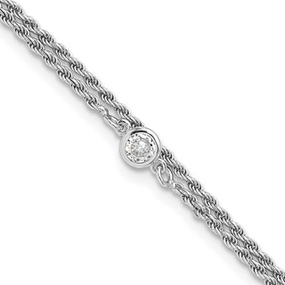 Leslie's Sterling Silver Rhodium-plated CZ 2-Strand 9 inch Plus 1.5 inch Extender - Total 10.5 inch Anklet
