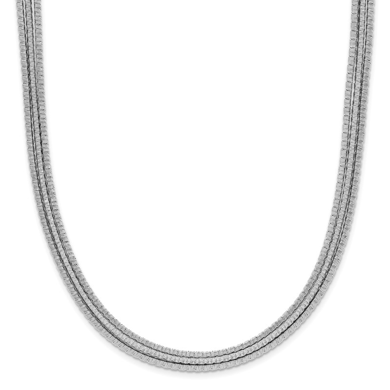 Sterling Silver Rhodium-plated Textured 3-Strand Necklace