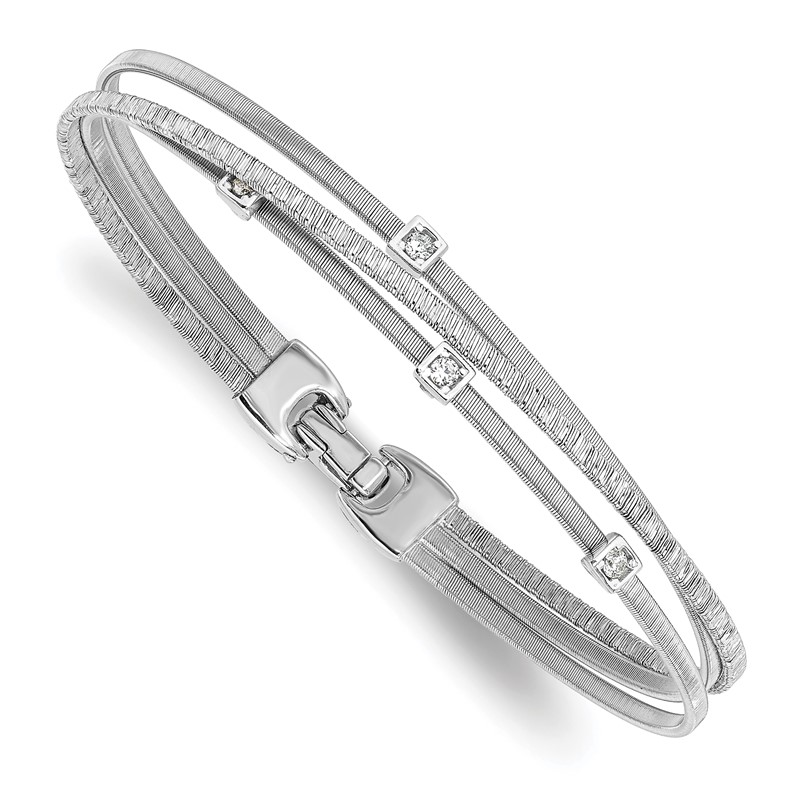 Sterling Silver Rhodium-plated CZ Polished and Textured Bracelet