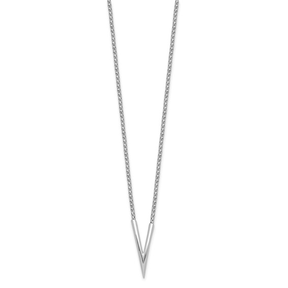 Leslie's Sterling Silver Rh-plated Polished V with 2in ext. Necklace