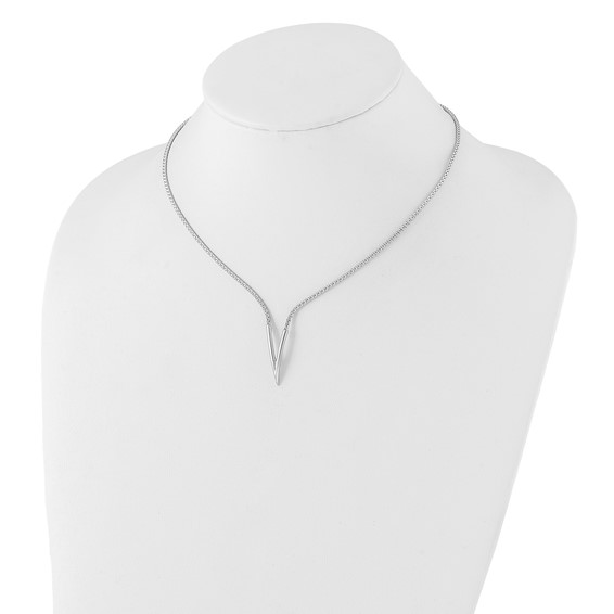 Leslie's Sterling Silver Rh-plated Polished V with 2in ext. Necklace