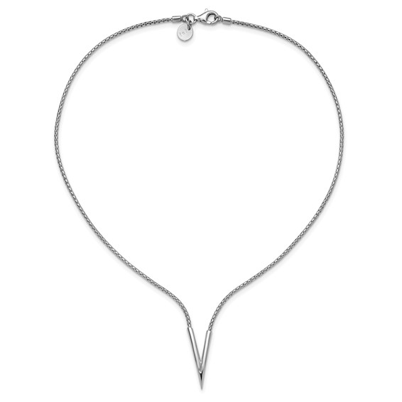 Leslie's Sterling Silver Rh-plated Polished V with 2in ext. Necklace