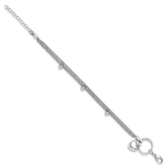 Leslie's Sterling Silver Rh-plated Heart 3-strand w/ 1in ext. Bracelet