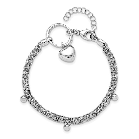Leslie's Sterling Silver Rh-plated Heart 3-strand w/ 1in ext. Bracelet