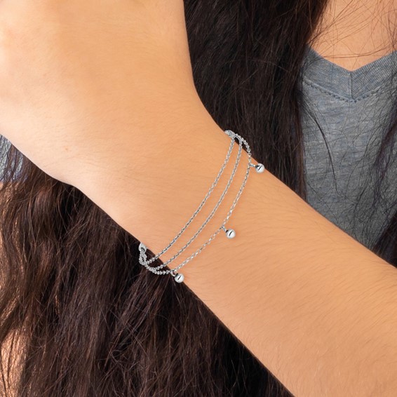 Leslie's Sterling Silver Rh-plated Heart 3-strand w/ 1in ext. Bracelet