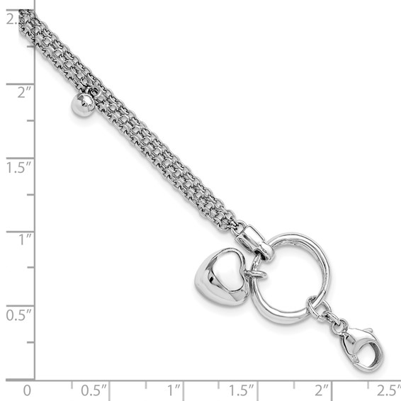 Leslie's Sterling Silver Rh-plated Heart 3-strand w/ 1in ext. Bracelet