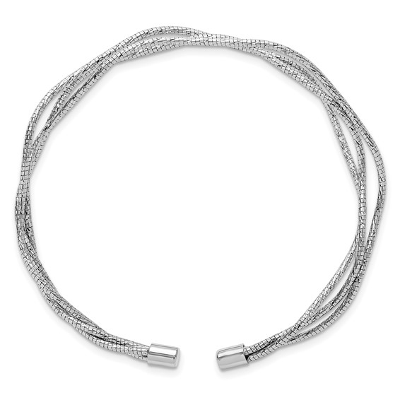 Leslie's Sterling Silver Rh-plated Polished and Textured Wavy Cuff Bracelet