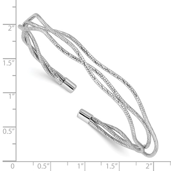 Leslie's Sterling Silver Rh-plated Polished and Textured Wavy Cuff Bracelet