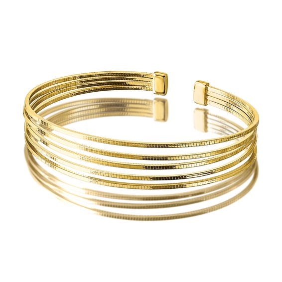 Leslie's Sterling Silver Gold-plated Polished and Textured Cuff Bracelet