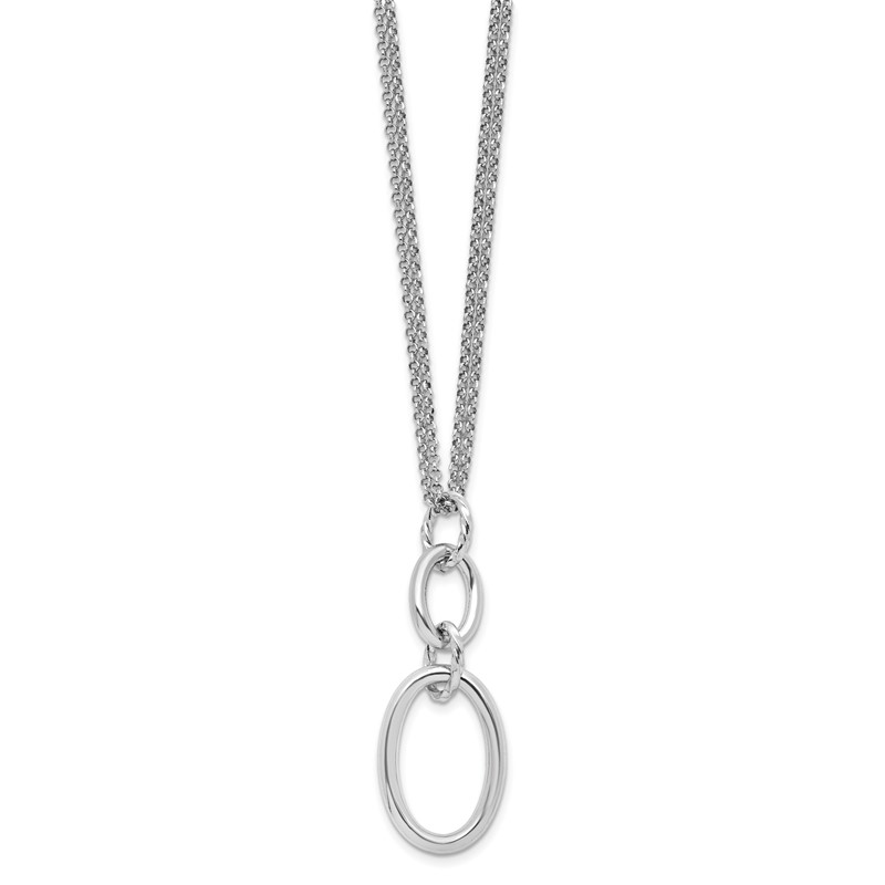 Sterling Silver Rh-plated 2-strand Oval with 1.5in ext. Necklace