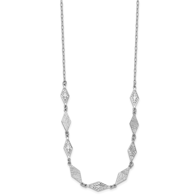 SS Rh-plated Polished and Scratch Finish with 1in ext. Necklace
