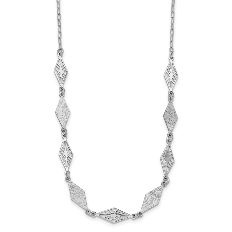 SS Rh-plated Polished and Scratch Finish with 1in ext. Necklace