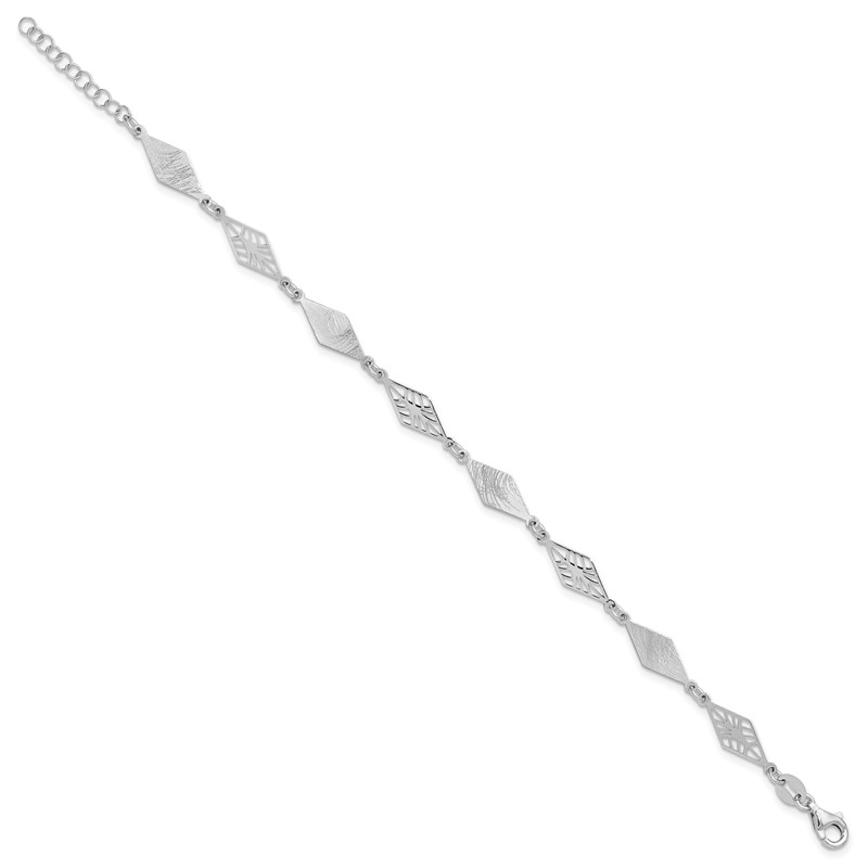 SS Rh-plated Polished and Scratch Finish with 1in ext. Bracelet