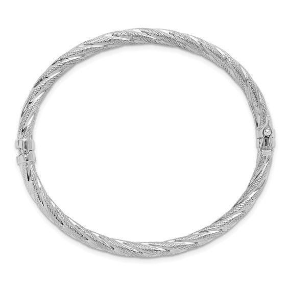 Leslie's Sterling Silver Rh-plt Polished / Textured Twisted Hinged Bangle