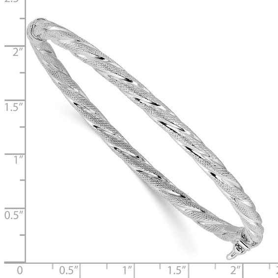 Leslie's Sterling Silver Rh-plt Polished / Textured Twisted Hinged Bangle