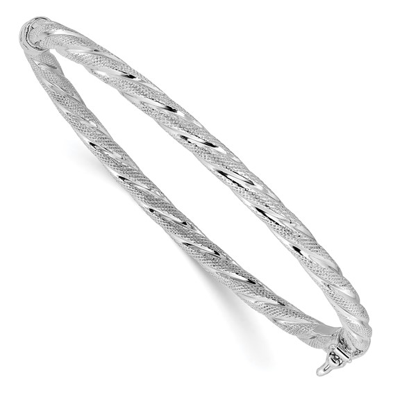 Leslie's Sterling Silver Rh-plt Polished / Textured Twisted Hinged Bangle