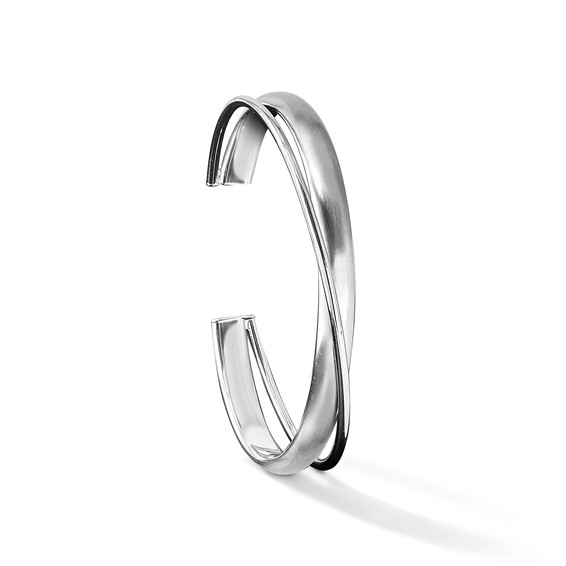 Leslie's Sterling Silver Rhodium-plt Satin Polished Criss Cross Cuff Bangle