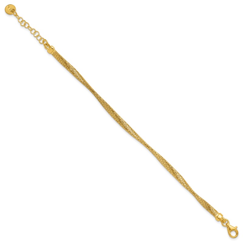Sterling Silver Gold-pl Twist Texture Wrapped w/1in ext. Bracelet