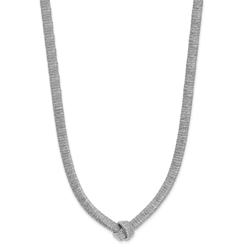 Sterling Silver Rhod-plat Texture Wrapped Knot w/2in ext. Necklace