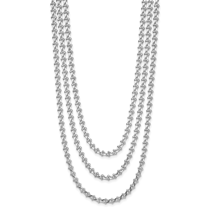 Sterling Silver Rh-plated Polished 3-Strand w/1.5in ext. Necklace