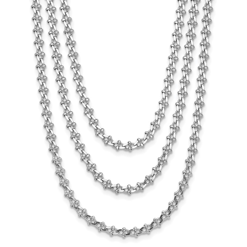 Sterling Silver Rh-plated Polished 3-Strand w/1.5in ext. Necklace