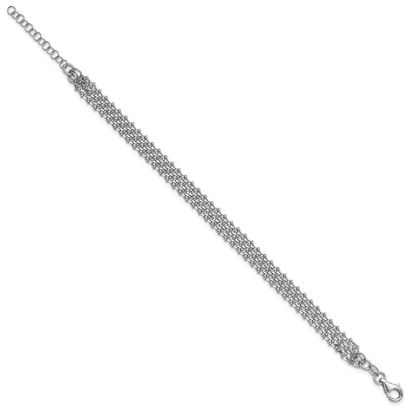 Sterling Silver Rh-plated Polished 3-Strand w/1in ext. Bracelet