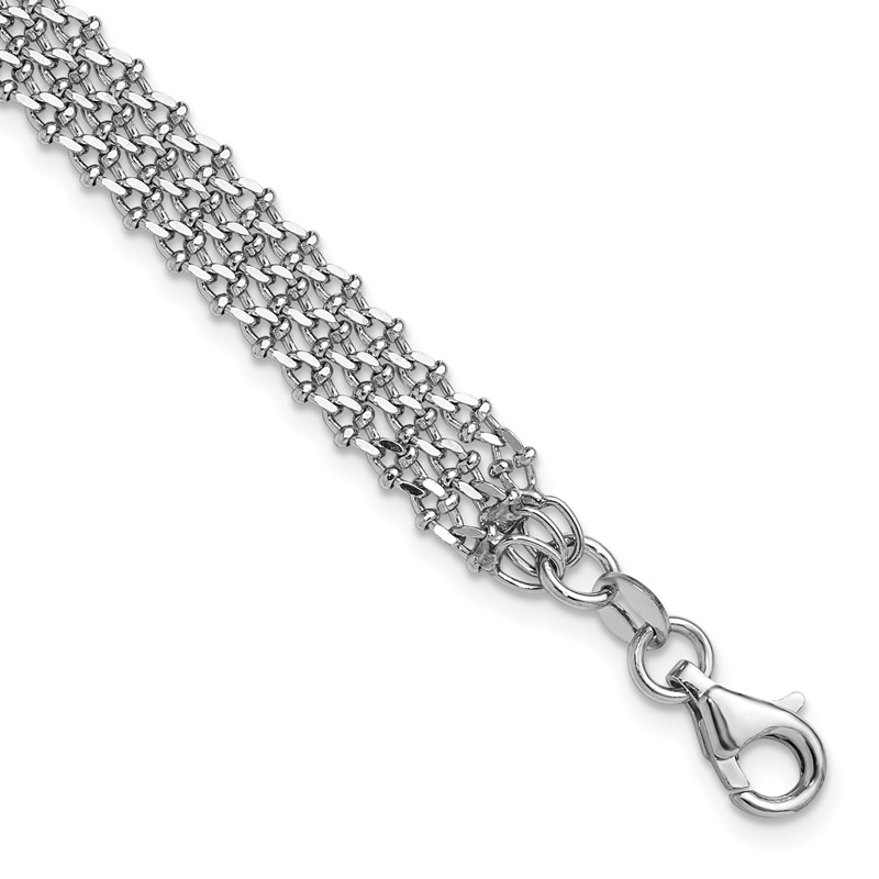 Sterling Silver Rh-plated Polished 3-Strand w/1in ext. Bracelet