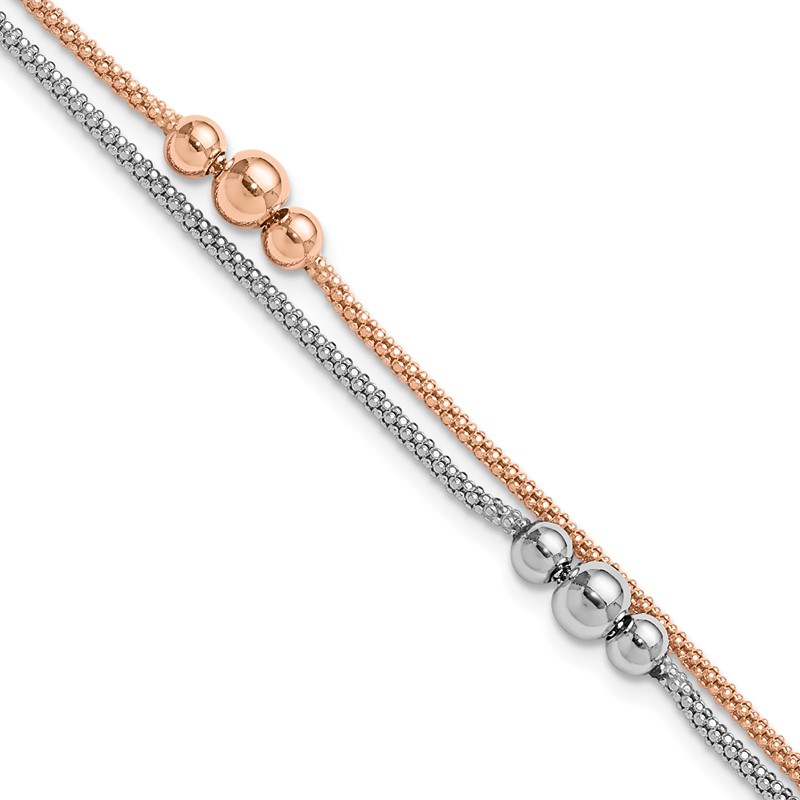 Sterling Silver Rhodium and Rose-tone w/1in ext. Bracelet