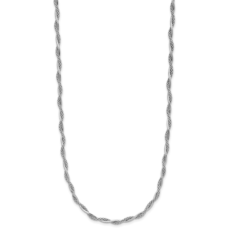 Sterling Silver Rh-plated Polished Twisted w/2in. ext. Necklace
